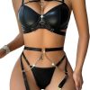 Sexy Pu Leather Strappy  Garter Belt Lingerie Set