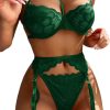 Sexy Choker Floral Lace  Push Up Garter Belt Lingerie Set for Women Sheer Bra and Panty 3 Piece
