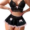 Sexy Stocking Mini Skirt Wireless Mesh Lace Garter Lingerie with Thong Set 4 Pieces