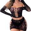 Womens Lingerie Set Fishnet BabyDoll Bodysuit Sexy Nightwear